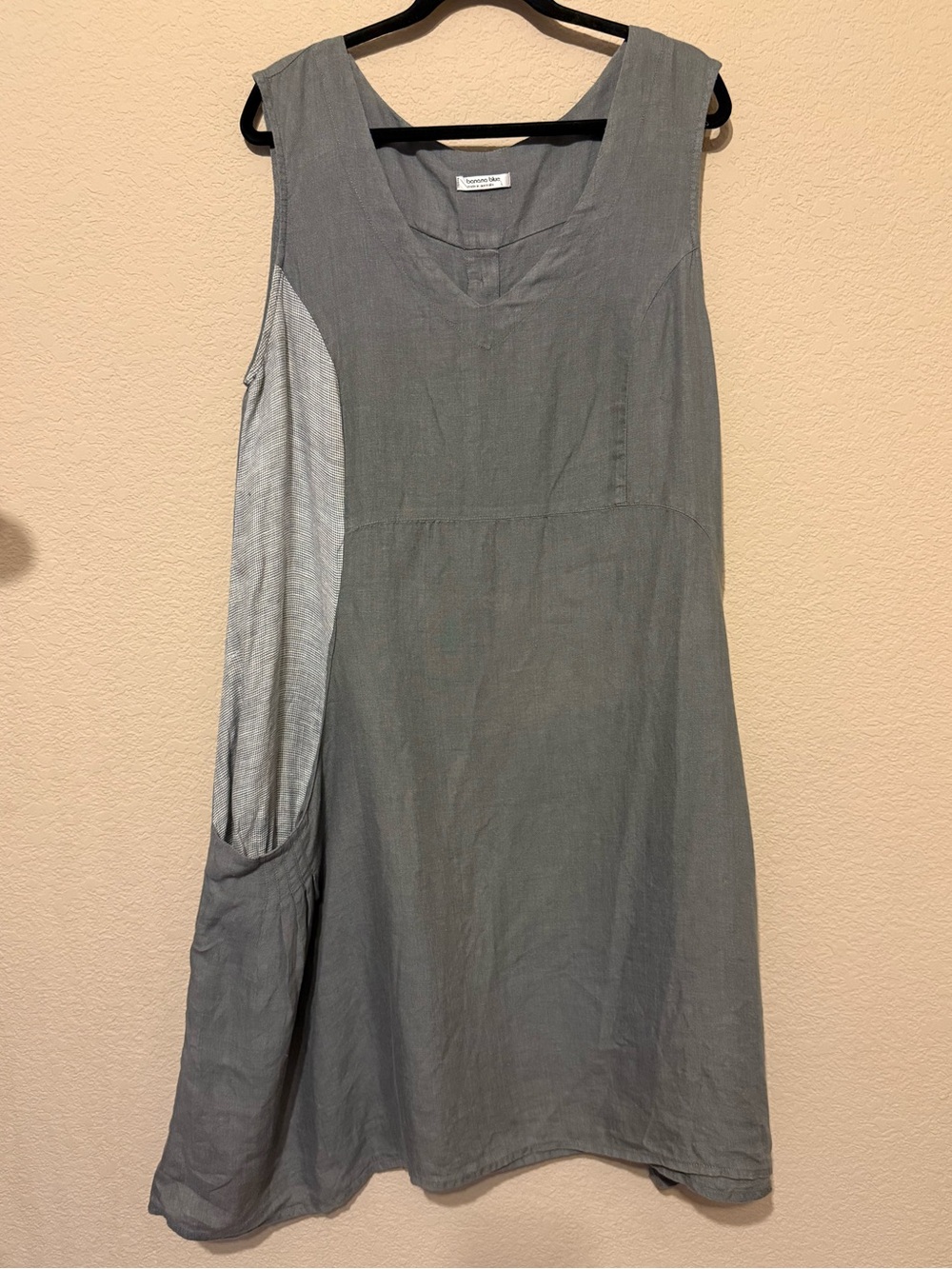 Banana Blue Australia 100% Linen Dress L Gray Lagenlook Coastal Beach Artsy Flaw